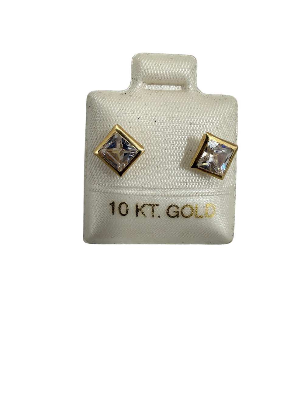 10K Gold Square Cubic Zirconia Stud Earrings - Gold